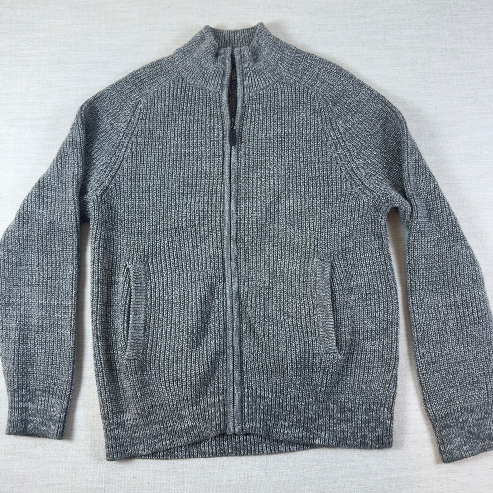 LL Bean Mens Gray Marl Cotton Shaker Knit Full Zip Cardigan Sweater M 298244